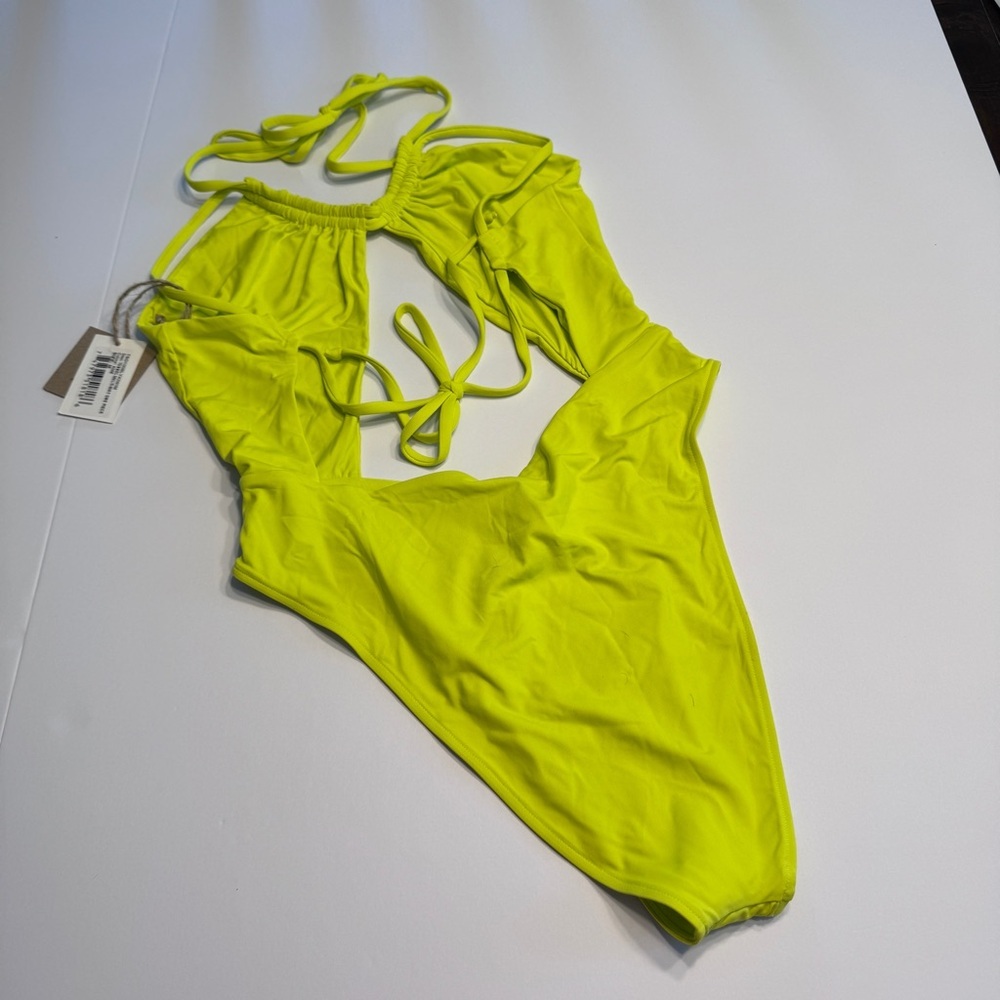 Toast Swim Neon Kiwi Cutout One Piece Swimsuit Multiway Halter M NWT - Picture 8 of 10